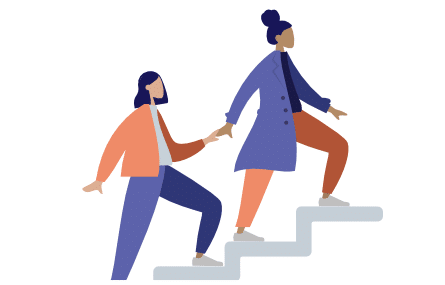 Illustration - Eine Frau hilft einer anderen, um eine Treppe hochzugehen