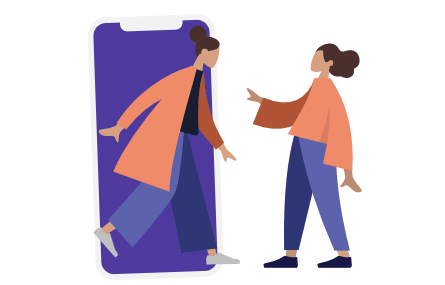 Illustration - Zwei Frauen tauschen sich über mobile Medien aus
